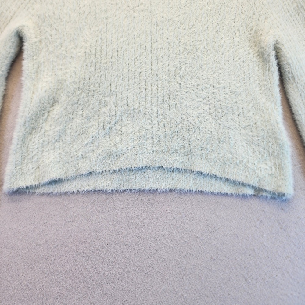 H&M Divided Fuzzy Eyelash Knit Cropped Sweater Mint Green Split Flare Cuff XL - Picture 4 of 12